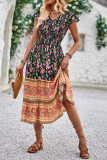V Neck Floral Splicing Boho Dress