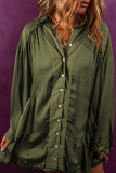 Pickle Green Loose Pocketed Ruffled Hem Draped Shirt Dress