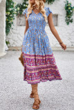 V Neck Floral Splicing Boho Dress