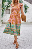 V Neck Floral Splicing Boho Dress