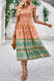 V Neck Floral Splicing Boho Dress