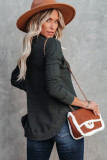 Black Crew Neck Ribbed Trim Waffle Knit Top