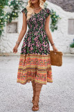 V Neck Floral Splicing Boho Dress