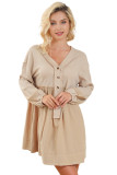Khaki Waffle Crinkle Patchwork Raw Seam Mini Dress