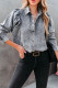 Gray Puff Sleeve Button-Up Denim Jacket