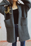 Plain Open Knit Pockets Long Cardigan