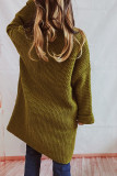 Plain Open Knit Pockets Long Cardigan