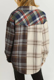 Brown Mixed Plaid Patchwork Double Flap Pocket Shirt