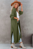 Green Open Front Side Slit Duster Knit Cardigan