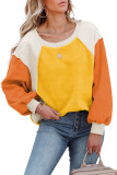 Orange Colorblock Long Sleeve Pullover Fleece Sweatshirt