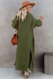 Green Open Front Side Slit Duster Knit Cardigan