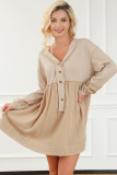 Khaki Waffle Crinkle Patchwork Raw Seam Mini Dress