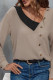 Brown V Neck Button Long Sleeves Top