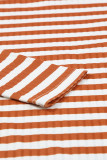 Gold Flame Striped Print Textured Knit Long Sleeve Tee