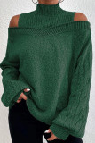Cold Shoulder Plain Knitting Turtleneck Sweater