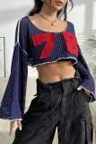 Navy Number 78 Patchwork See Thru Knit Crop Top