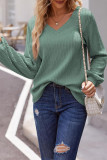 Plain V Neck Lantern Sleeves Top