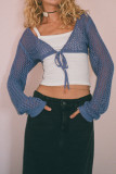 Plain See Thru Knit Front Tie Crop Cardigan