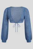 Plain See Thru Knit Front Tie Crop Cardigan