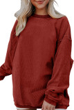 Racing Fiery Red Ribbed Corded Oversized Sweatshirt