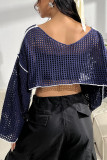 Navy Number 78 Patchwork See Thru Knit Crop Top