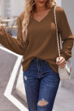 Plain V Neck Lantern Sleeves Top