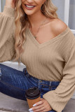 Plain V Neck Lantern Sleeves Top