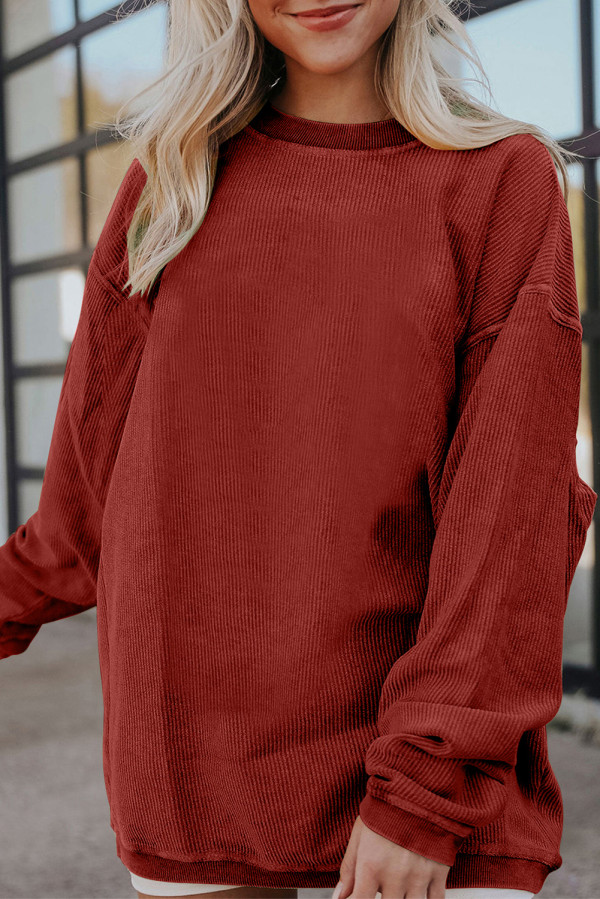 Racing Fiery Red Ribbed Corded Oversized Sweatshirt