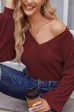 Plain V Neck Lantern Sleeves Top