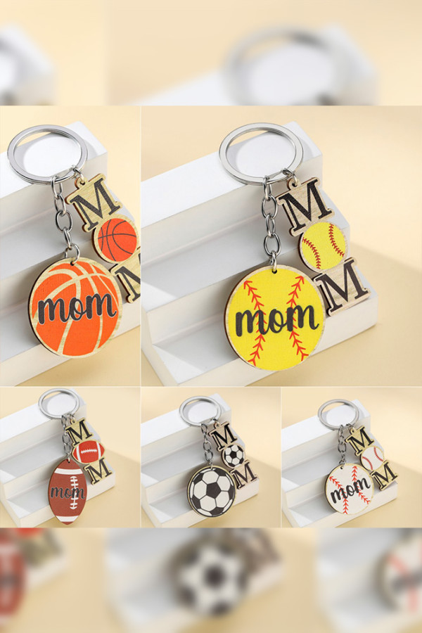 Wooden Sports Mom Keychain