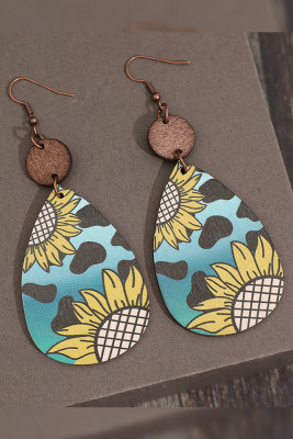 Sunflower Cow Print Wooden Earrings
