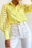 Plain Sheer Sleeves Button Up Blouse