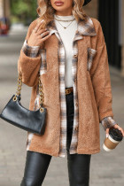 Plain Splicing Plaid Button Up Fleece Jacket