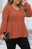 Plus Size V Neck Ribbed Knitting Top