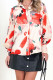 Abstract Print Button Up Puff Blouse