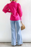 Plain Sheer Sleeves Button Up Blouse