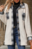 Plain Splicing Plaid Button Up Fleece Jacket