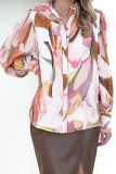 Abstract Print Button Up Puff Blouse