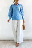 Plain Sheer Sleeves Button Up Blouse