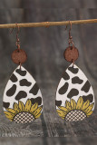 Sunflower Cow Print Wooden Earrings