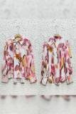 Abstract Print Button Up Puff Blouse