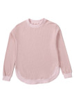 Pink Crew Neck Ribbed Trim Waffle Knit Top