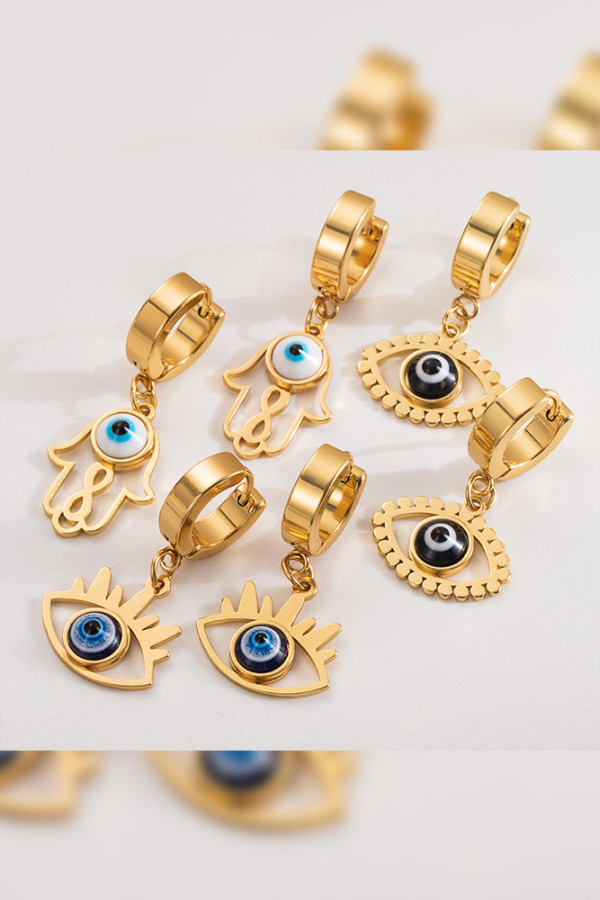 Eyes Golden Alloy Earrings