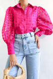 Plain Sheer Sleeves Button Up Blouse