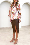 Abstract Print Button Up Puff Blouse