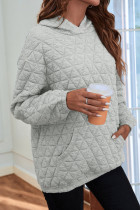 Light Grey Solid Color Quilted Kangaroo Pocket Hoodie