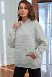 Light Grey Solid Color Quilted Kangaroo Pocket Hoodie