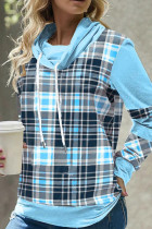 Plain Splicing Plaid Drawstring Hoodies