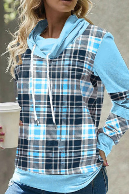 Plain Splicing Plaid Drawstring Hoodies