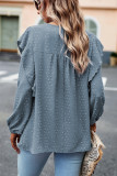 Sky Blue Lace Eyelet Ruffle Shoulder Long Sleeve Blouse